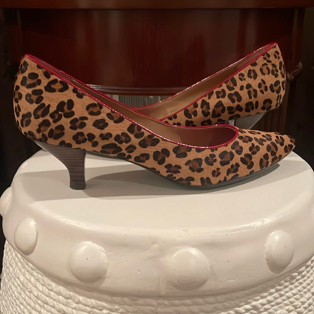 Franco Sarto leopard print calf hair heels